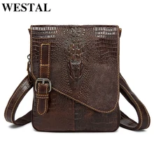 WESTAL Натуральная Кожа Мужчины Сумки Талия Пакеты Человек Crossbody Сумка Натуральной Кожи Крокодила Шаблон Дизайна Мужчины Сумку 8000