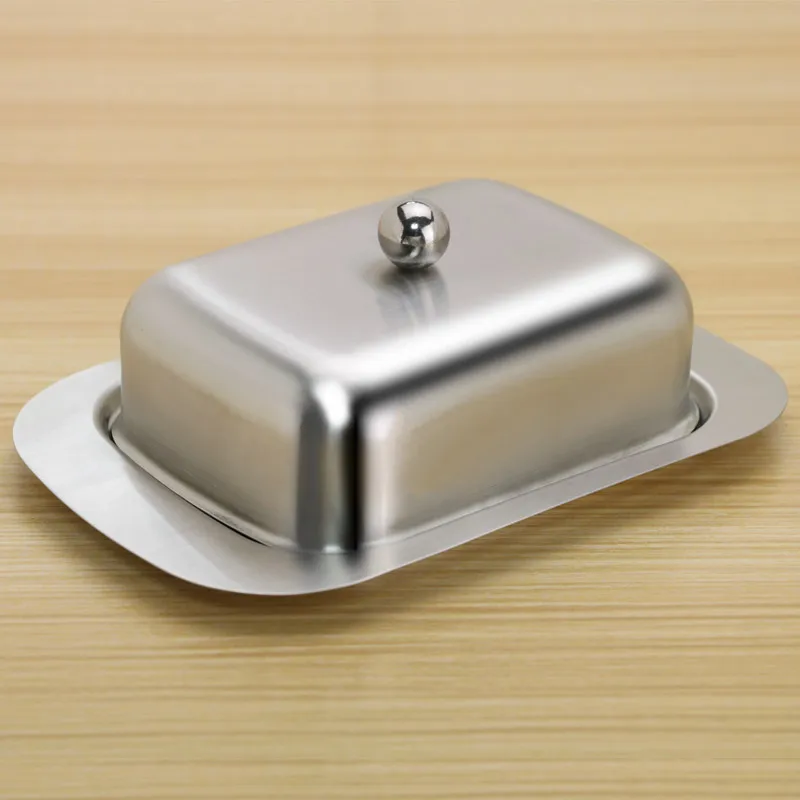 

Stainless Steel Butter Dish Box Container Cheese Server Storage Keeper Tray with Gold Lid Fruit Salad Cheese Dish Box Case