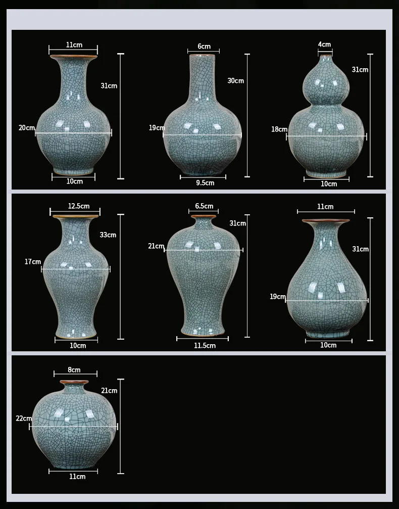 Античная официальная печь ваза трещины глазури Античная Цзиндэчжэнь Цветочная композиция для вазы китайская гостиная украшения