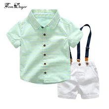 Tem Doger/комплекты одежды для мальчиков коллекция года, летний комплект одежды для маленьких мальчиков зеленая рубашка+ комбинезон, комплекты одежды из 2 предметов детская одежда для мальчиков