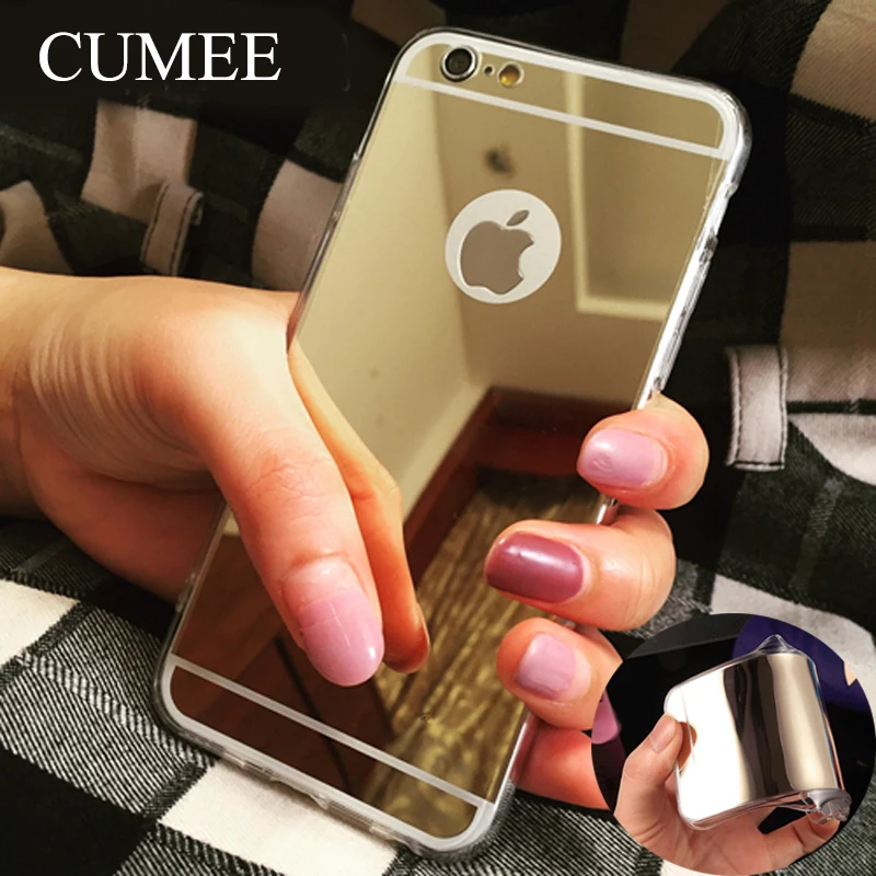 Luxury Electroplating Mirror Case For iPhone6 6S 5 S SE Clear Soft TPU Frame+Acrylic Back Cover For Fundas iPhone 6 6S Plus Case