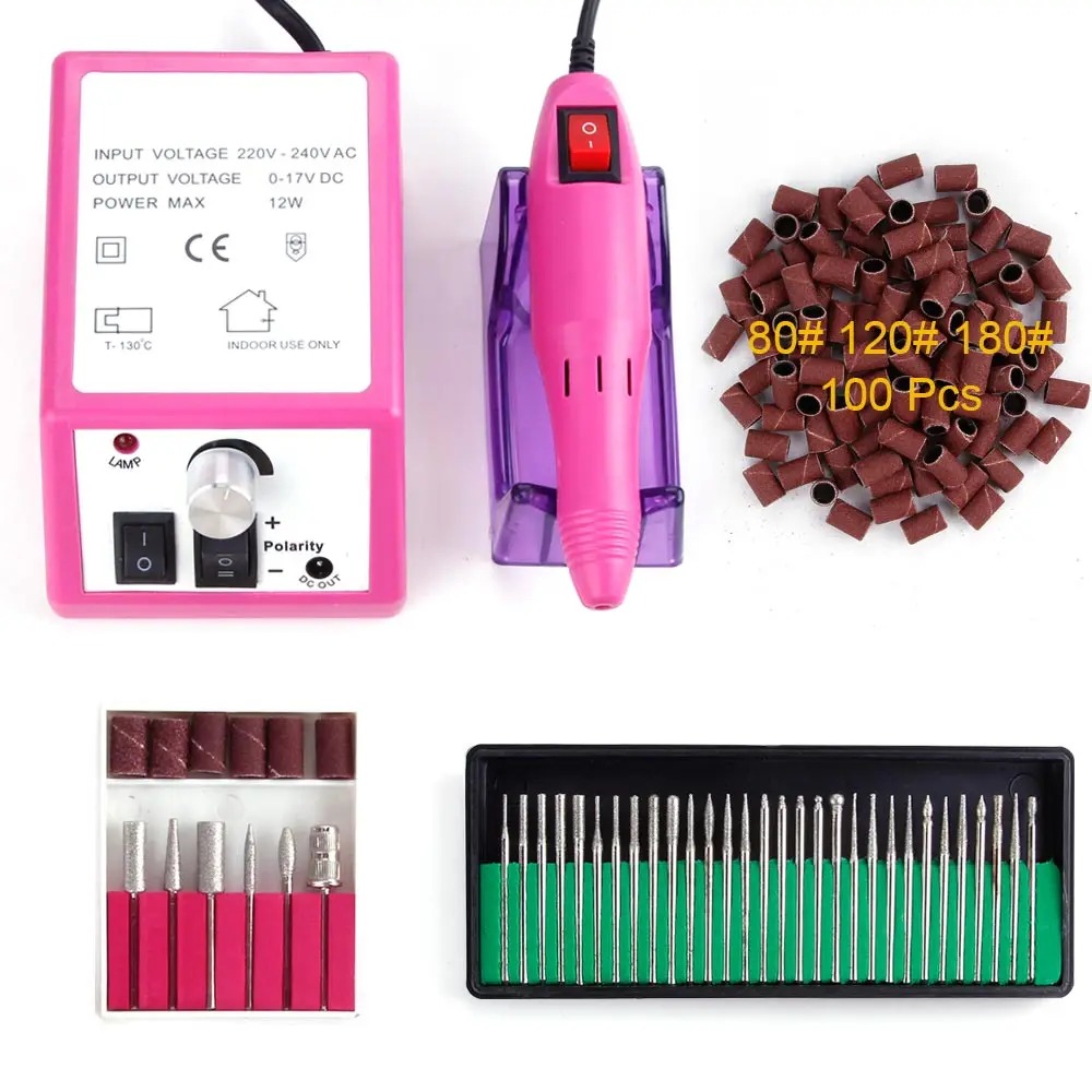 

20000RPM Electric Nail Manicure Pedicure Machine Nail Milling Cutter 30Pcs Alloy Grinding Nail Drill Bits 100pcs Sanding Bands
