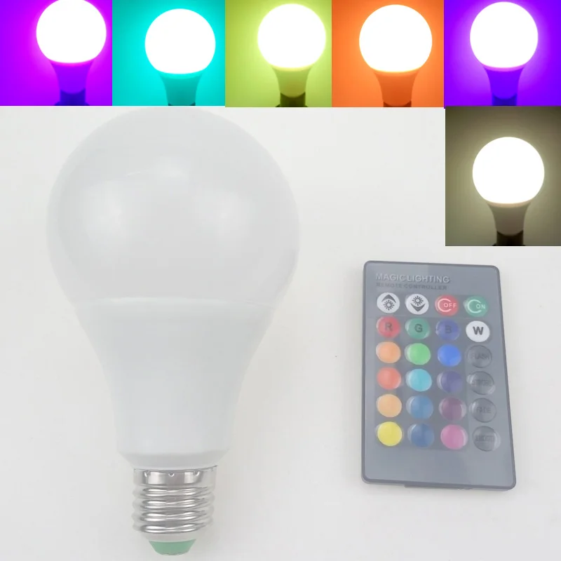 

10W RGB LED Bulb Light E27 Remote Control Screw Base Luminaire Lampara AC 85~265V Colorful Changing Dimmable Down Lights CE ROSH