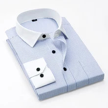 Мужские рубашки с контрастным воротником и манжетами, полосатые деловые официальные рубашки с длинным рукавом, мужская рубашка, приталенная белая рубашка с воротником