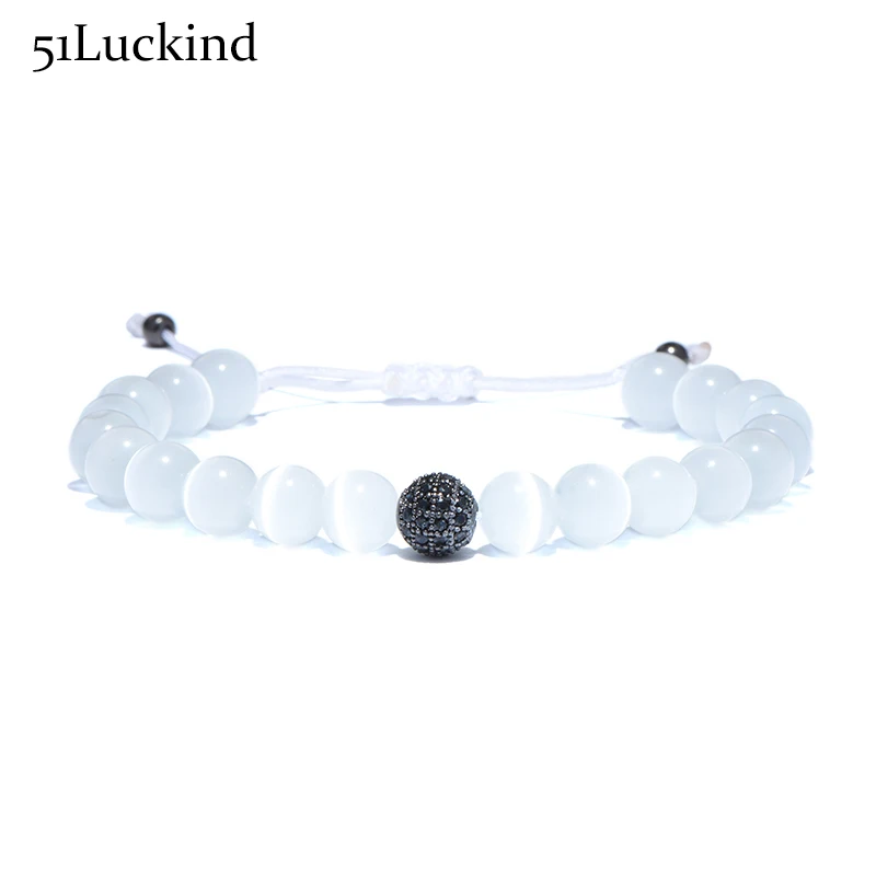 

Luxury Shambhala Ball Handmade Bracelet White Opal Beads Strand Braslet For Men Women Meditation Jewelry Pulseras
