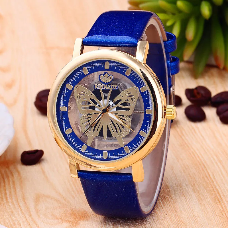 

Luxury quartz watches women Hollow butterfly pattern Leather Crystal Stone clock watchesRelogio Feminino relojes mujer
