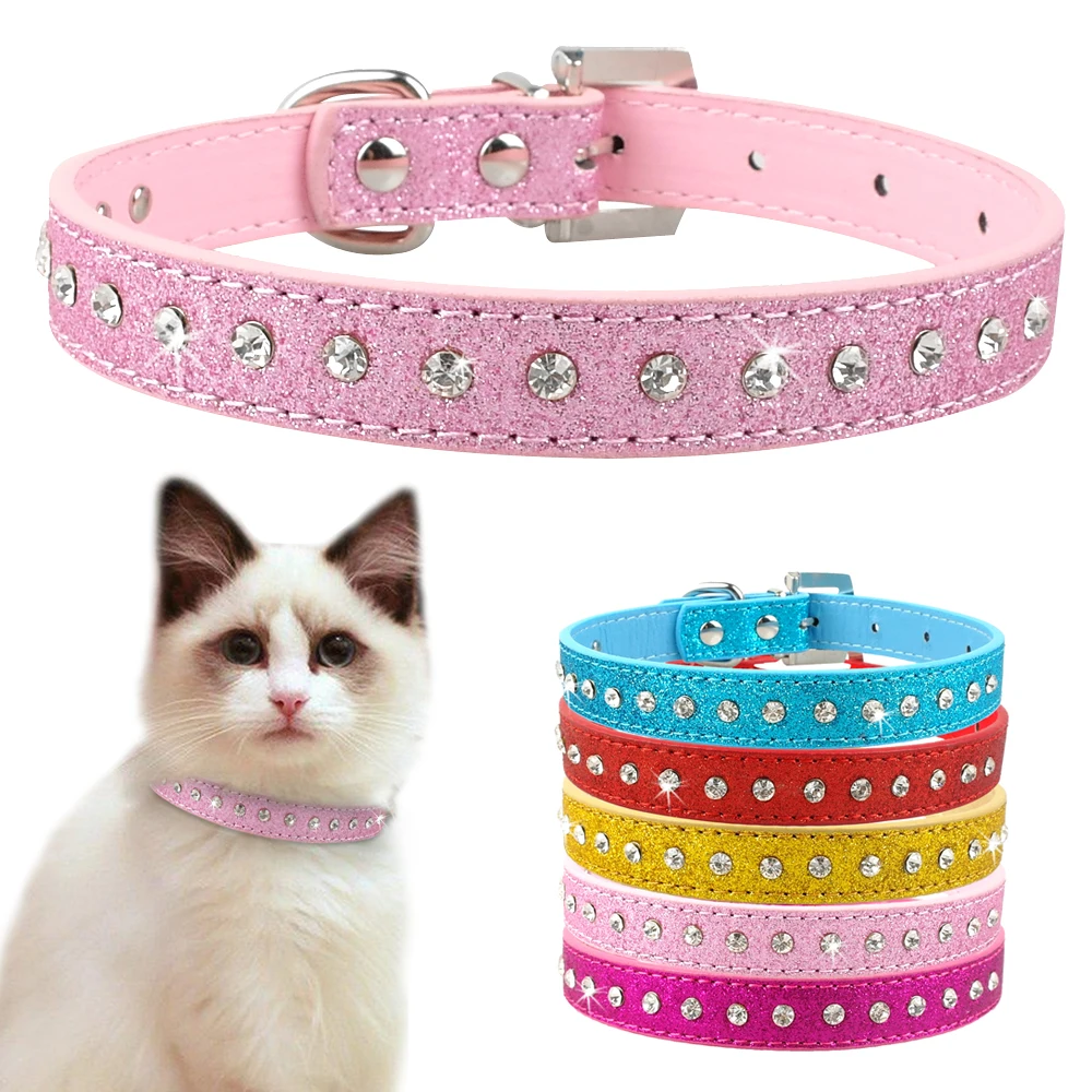 Pet Cat Dog Adjustable Collar Bling Rhinestone Diamond Cat Collars Soft Suede Leather Necklace Pet Accessories