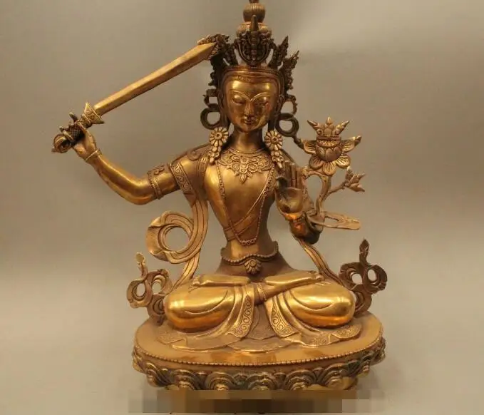 

S6088 18" Tibet Tibetan Buddhism Bronze Wenshu Manjushri Boddhisattva Goddess Statue D0318