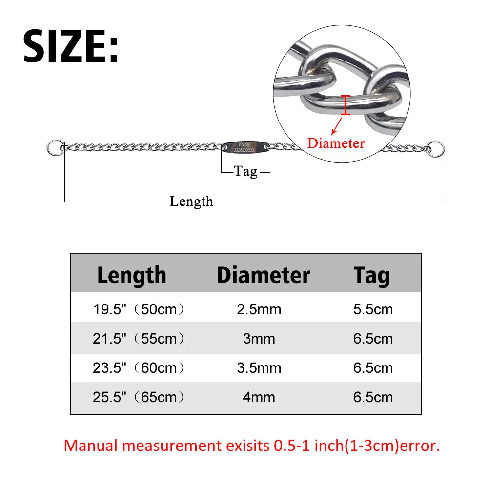 Dog Collar Pet Collar Personalized Pet Dog Chain Choke Collar Pets Training Engraved ID Slip Collars Choker for Medium Large Dogs Pitbull Pug Bulldog