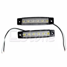 2X 6-LED Bus Van Boat Truck Trailer Side Marker Tail Light Lamp 12V White#T518#