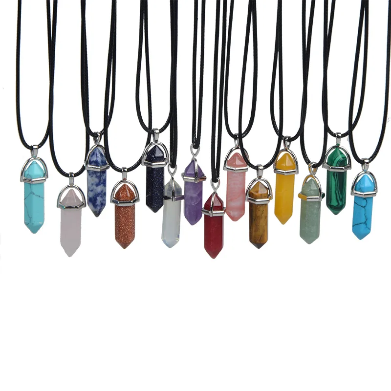 Natural Gemstone Crystal Bullet Healing Point Chakra Stone Pendant Necklace Hot
