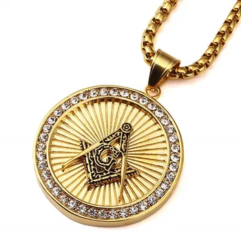 

Titanium FREE MASON Pendant Necklace Masonic Compass G Round Long Link Chain High Quality Men Fashion Star Jewelry