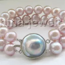 2row " 12 мм фиолетовый круглый пресной воды жемчужный браслет-925 блистер pearlNoble стиль Природный Изысканные jewe Быстрая