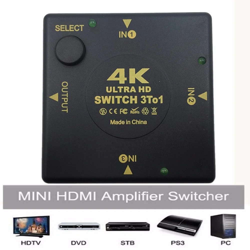 Besiuni 4 K Выключатель HDMI делитель 4 K* 2 K 3D Mini 3 переключатель порта HDMI 3 в 1 из Порты и разъёмы концентратор для DVD HDTV Xbox PS3 PS4 1080 P - Цвет: 4K