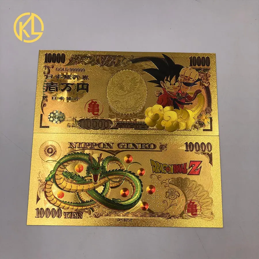 

100pcs/lot Japan Dragon Ball Son Goku Kakarotto 10000 Yen Gold plastic Banknote Gold Paper Money for Children kids Gift