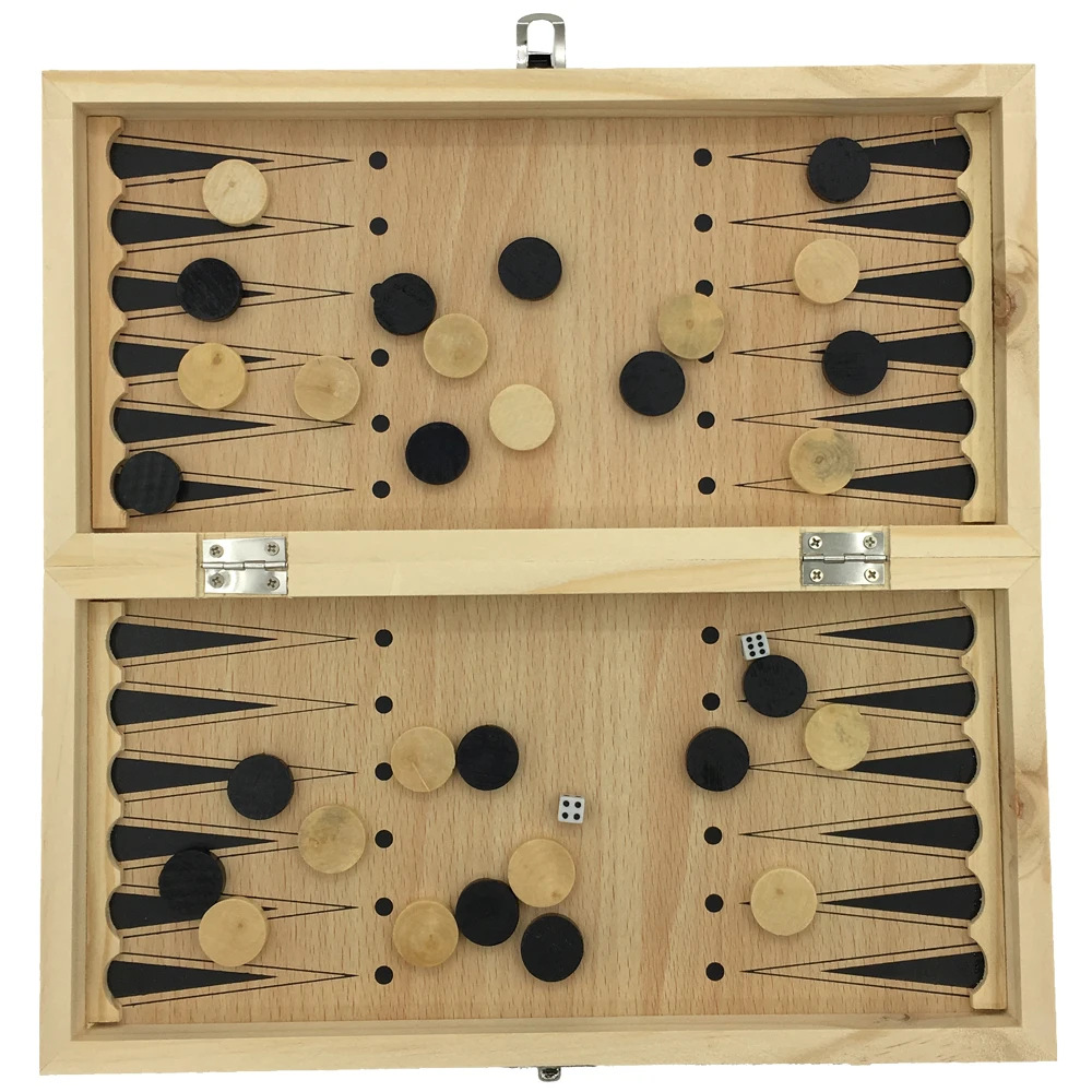 

Chess & Checkers & Backgammon 3 in 1 Chess Set Folding Table Board Size 29 cm x 29 cm Chess Wooden Gifts For Kids & Student
