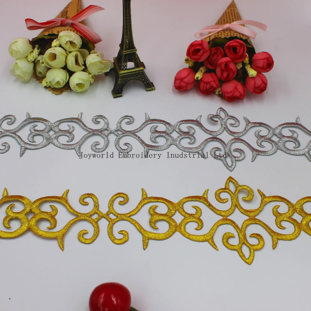 

Cosplay Lace Ribbons Gold Embroidered Lace Appliqued Iron On Europe Vintage Diy Garment Trims 6 Yard/Lot Gold Sliver 6.6cm