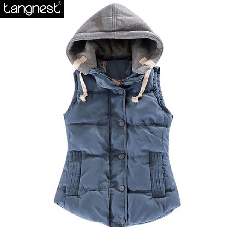 TANGNEST Winter Vest Women Plus Size 4XL Candy Color Casual Hooded