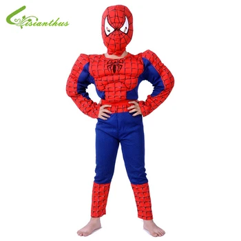 

Boys Halloween Costumes Spider-Man Sets Cosplay Stage Wear Clothing Muscle Spiderman Children Kids Party Clothes Free Drop Ship