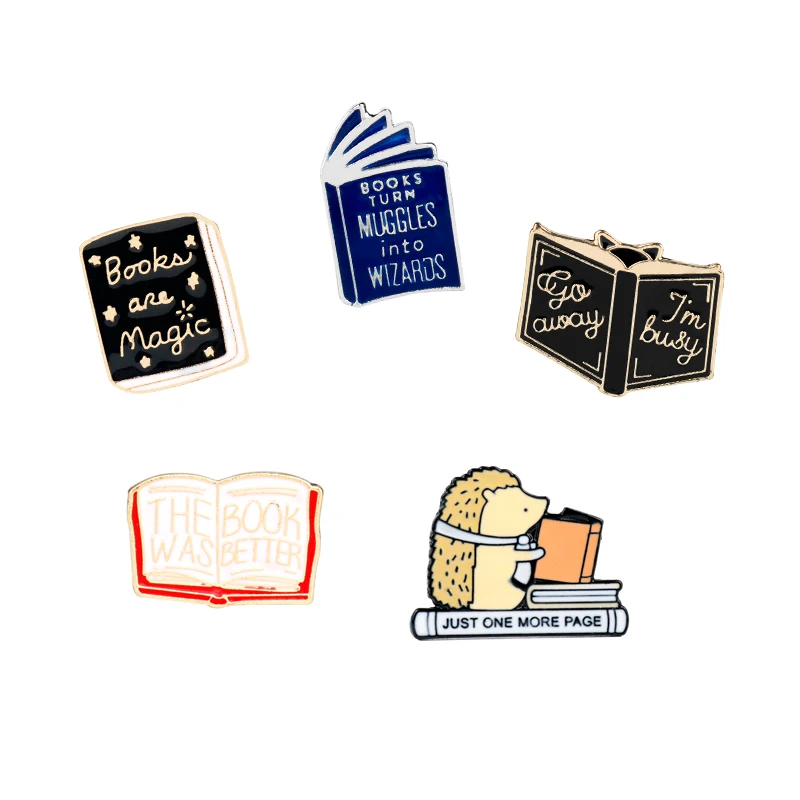 

Books Are Magic The Book Was Better Just One More Page Enamel Pin Hedgehog Book Pin Cartoon Series Badge Literature Lovers Gift