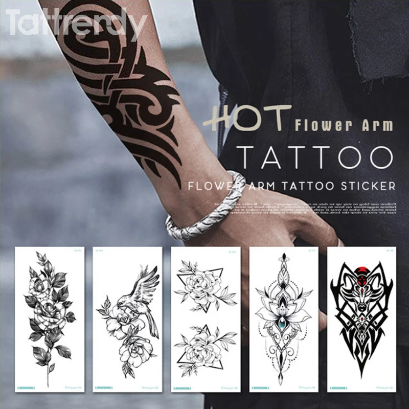 Временная татуировка, наклейка для мужчин, татуировки на плечо, черные эскизы, тату, дизайн на плечо, рукав, татуировка, поддельные, для мальчиков, боди-арт