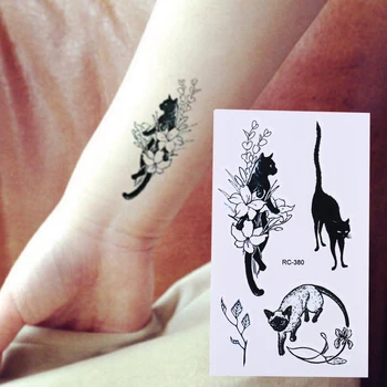 

Sexy Black Cats Temporary Tattoo Body Art Arm Flash Tattoo Stickers Waterproof Fake Henna Painless Tatto Sticker 10.5*6cm