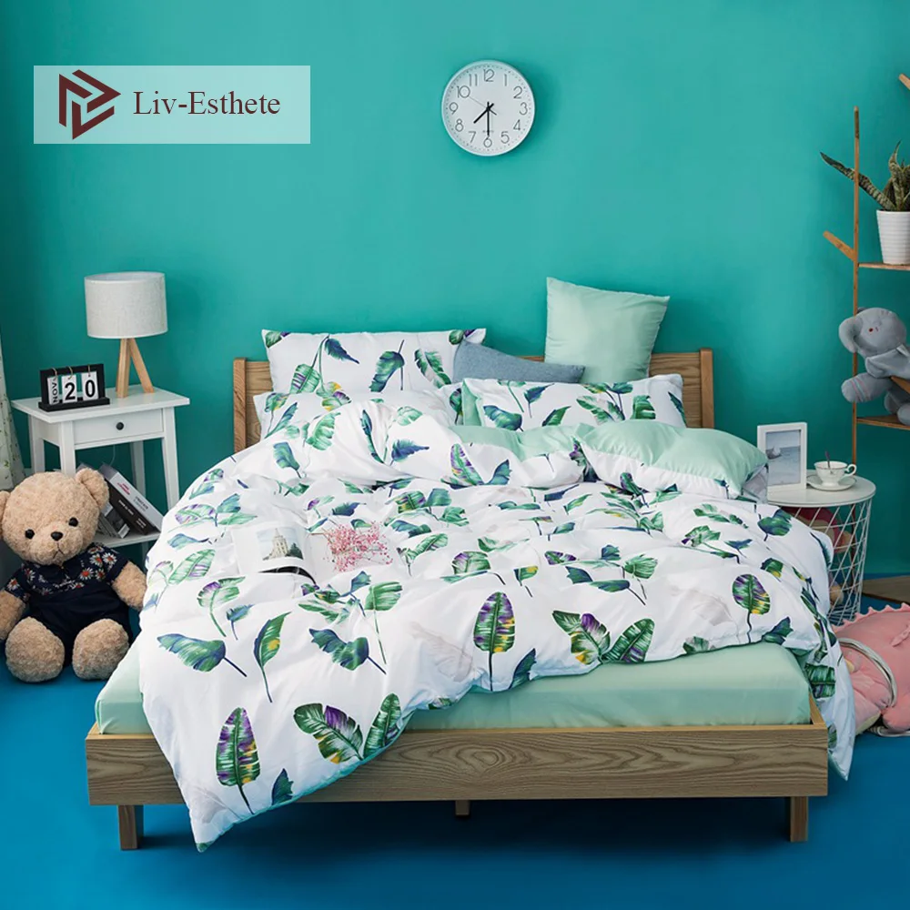 

Liv-Esthete Nordic Leaf Bedding Set Decor Bedspread Home Textiles Bed Linens Flat Sheet Double Queen King Single Bed Duvet Cover