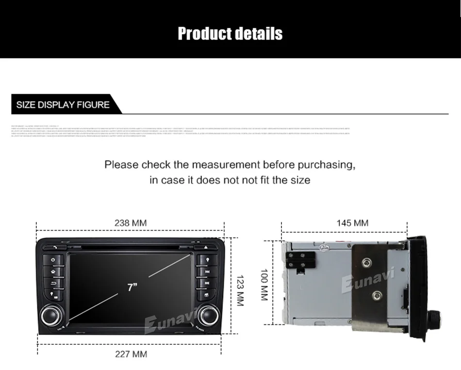 Top Eunavi 7" Octa 8 Core 4G RAM Android 8.0 Car DVD Radio Player for Audi A3/S3(2003-2013) stereo with TPMS/OBD2/4G/DAB+/GPS/WIFI 32
