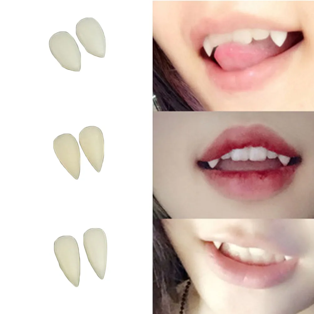 

3 Pairs of Custom Fangs Cosplay Vampire Teeth Dentures Halloween Party Props (2PCS 13MM+2PCS 15MM+2PCS 17MM)