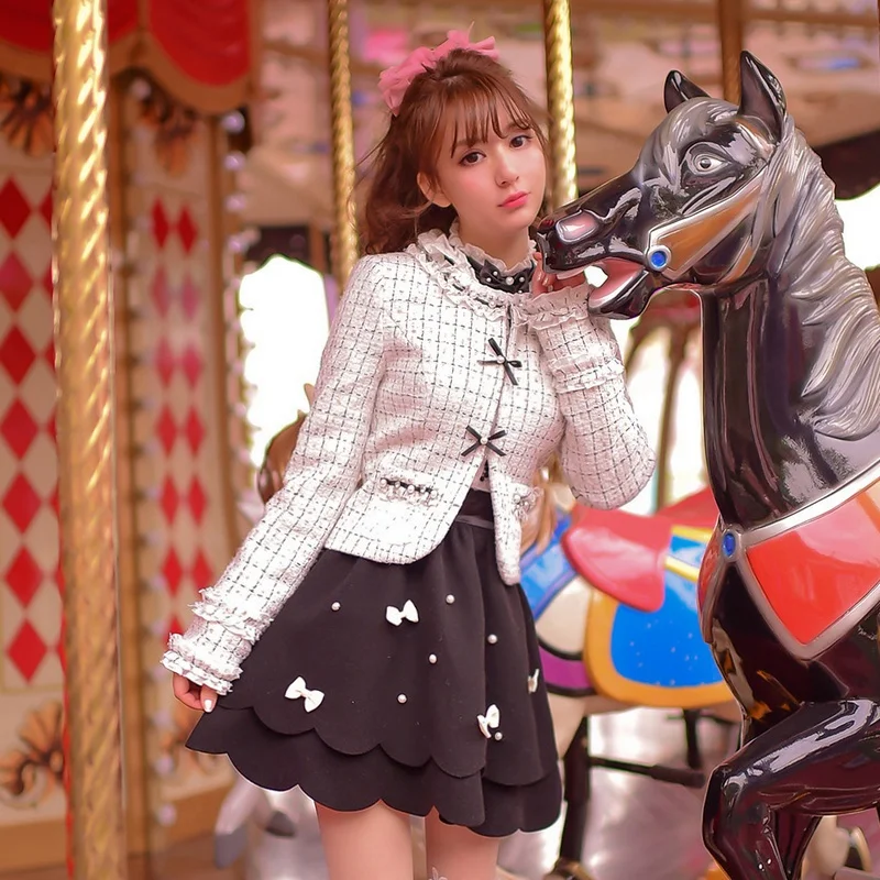 Princess sweet font b tartan b font coat Candy rain bow decoration embroidery round collar nail