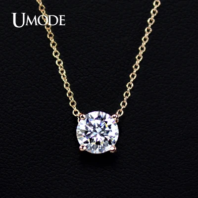 

UMODE Rose Gold Color with 4 Prongs 7mm CZ stone Pendant Necklace JN0116