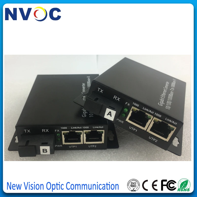 1 1000 м волокно + 2 10/100/1000 RJ45 волоконно оптический преобразователь 20 км Ethernet