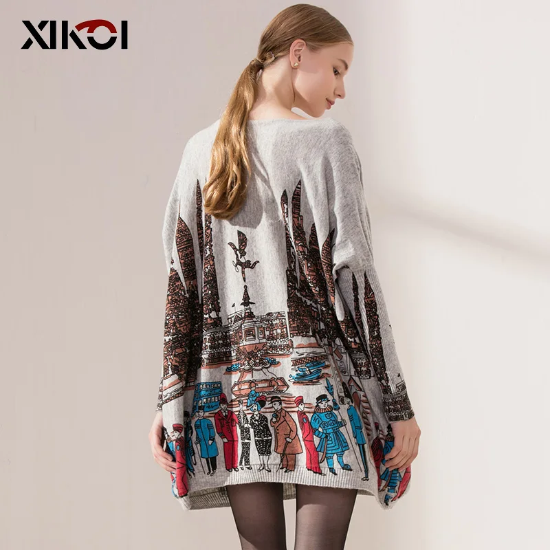 New 2016 Autumn Casual Long Women Sweater Coat Batwing Sleeve Print Women's Sweaters Clothes Pullovers Fashion Pullover Clothing