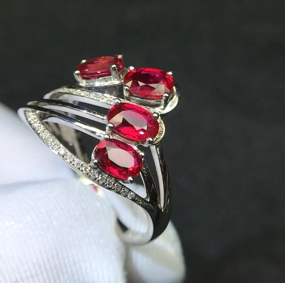 

Fine Jewelry Pure 18 K White Gold Real Natural Pigeon Blood Red Ruby Diamonds 1.7ct Engagement Female Rings for Women Fine Ring