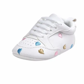 

Delebao Newborn Sports Red Heart Five Star Baby Shoes Soft Soles White First Walkers