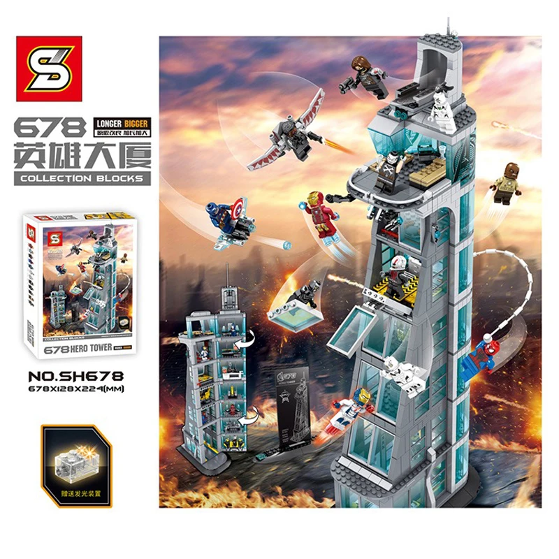 

sh678 1209 pieces of improved version of super hero attack on avenger tower 12 numbers component compatible 76038 bricks toys