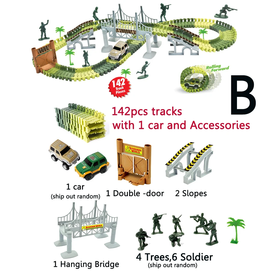 Создание дорожного динозавра и солдат Гоночная машина трек поезд игрушки, гибкие треки игровой набор с гоночными автомобилями и аксессуарами для детей