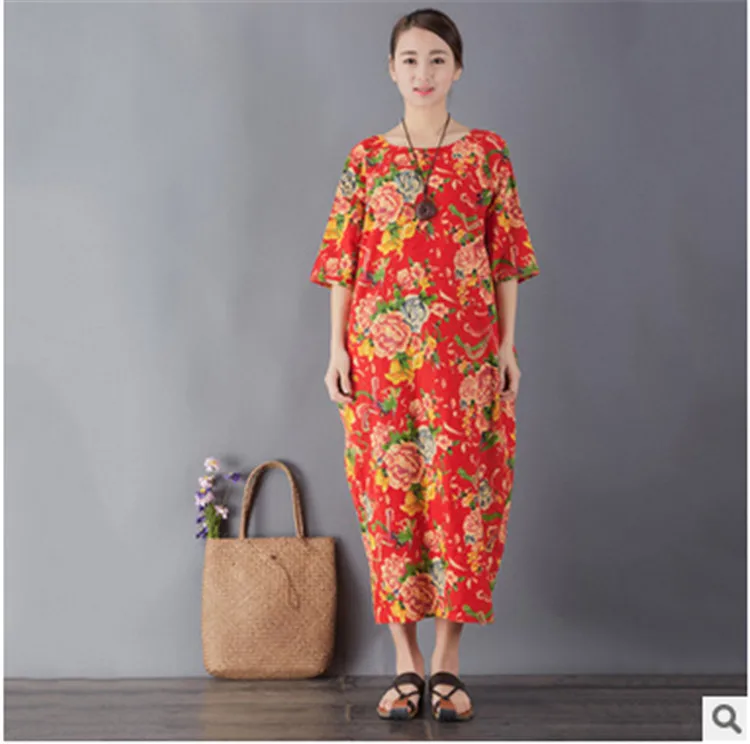 

Spring retro cotton and linen loose large size dress