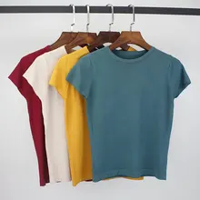 GIGOGOU летняя футболка женская трикотажная футболка с коротким рукавом высокая эластичность дышащий Топ Женская футболка