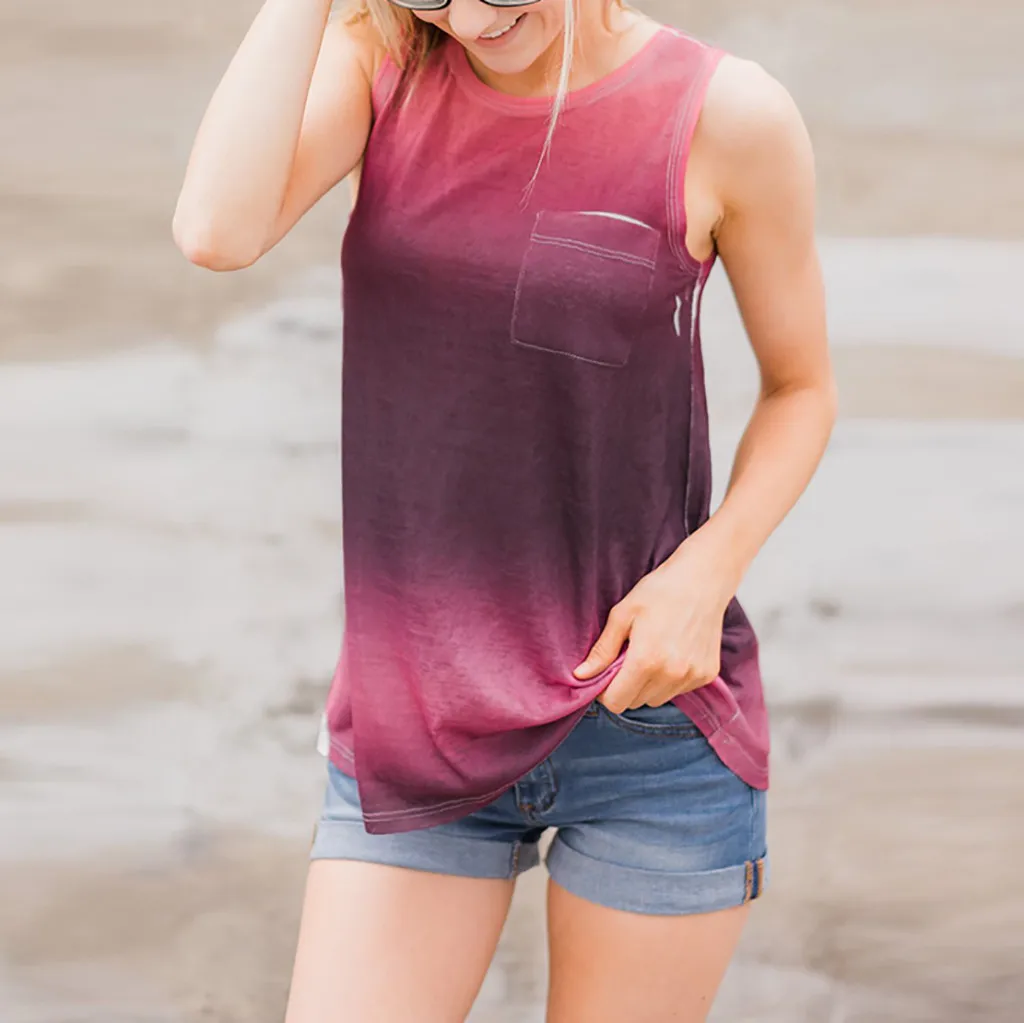 

Women's Tunic Tank Blouse Shirt Gradient Printed Women Tops and Blouses Female Sleeveless Feminine fashion woman blous 2019 Top
