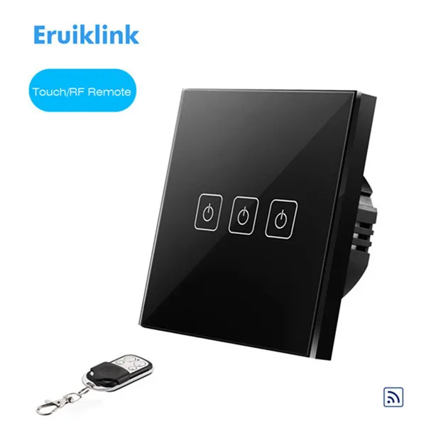 Eruiklink переключатель дистанционного управления, стандарт ЕС, 1, 2, 3 банды, 1 способ, настенный светильник с сенсорным экраном, роскошный стеклянный переключатель, панель, умный дом - Цвет: 3gang with mini RC