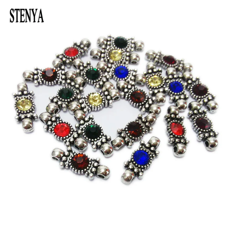 

STENYA Rhinestone Inlaid Bar Beads Double Loop Hole Watches Strap Decor Fndings Jewelry Necklace Bracelet Making Accessoris