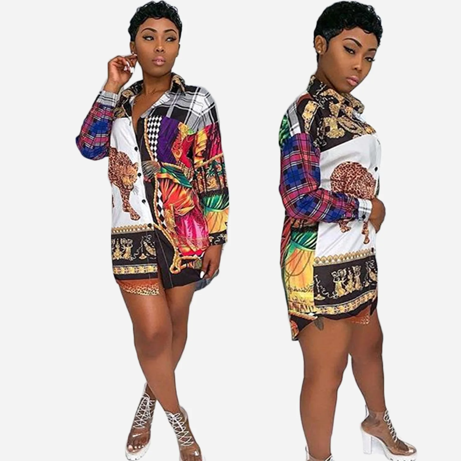 

2019 summer new style, fashionable African national style, printed shirt, loose type, dress