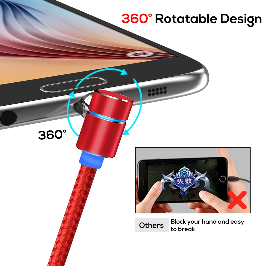 90 градусов L Тип Магнитный Micro USB Type C кабель LED магнит зарядное устройство