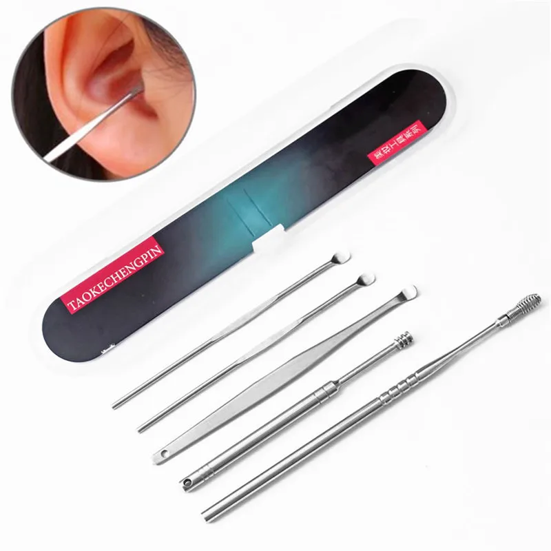 

NEW 5Pcs / 1Set Stainless Steel Ear Tapping Ear Clean Earwax Skimmed Ear Selection Earpick Ear Wax Curette Remover Makeup Sets