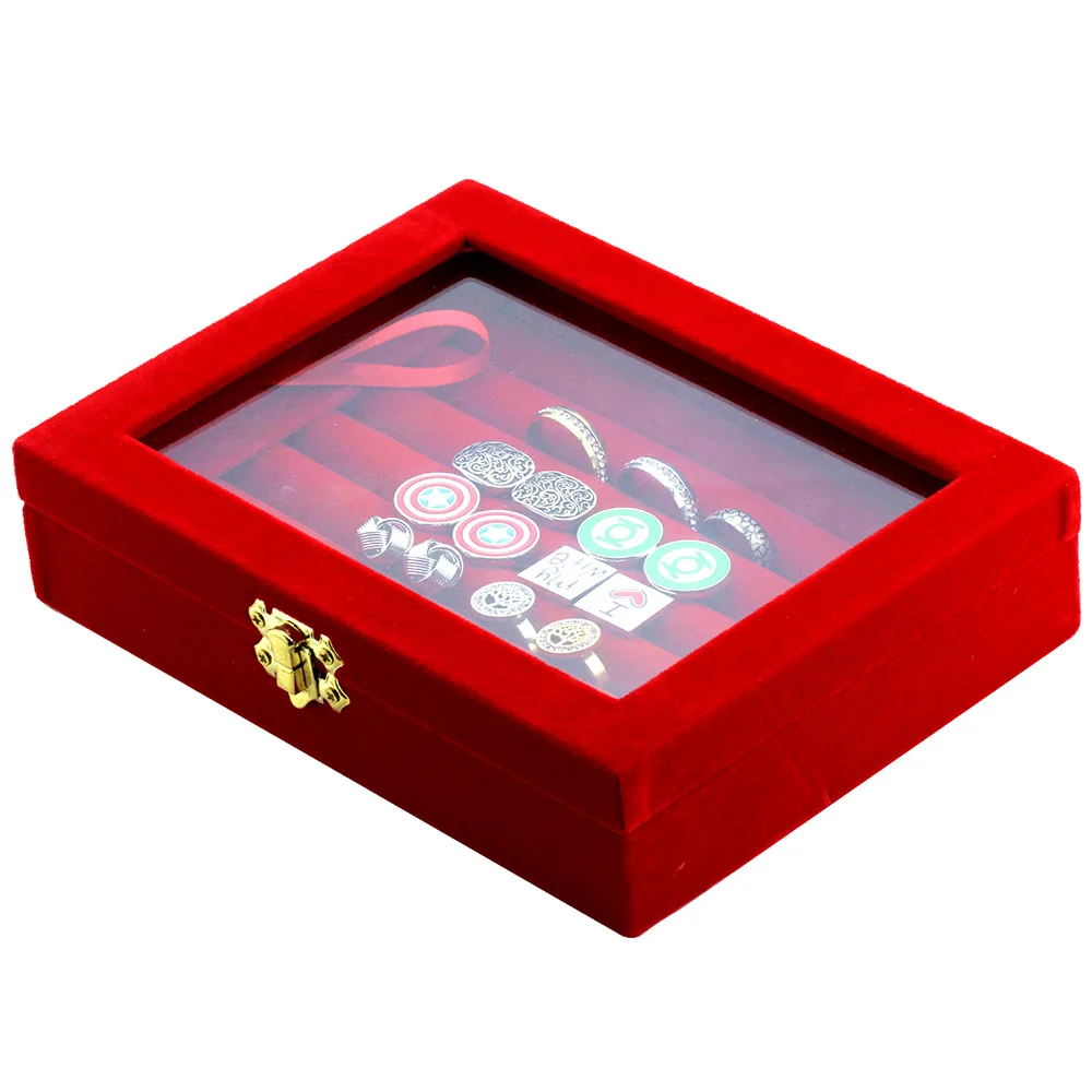 

Transparent glass Velvet Suede Cufflinks Rings Display Holder Organizer Jewelry Showcase Plate Jewelry Box Casket