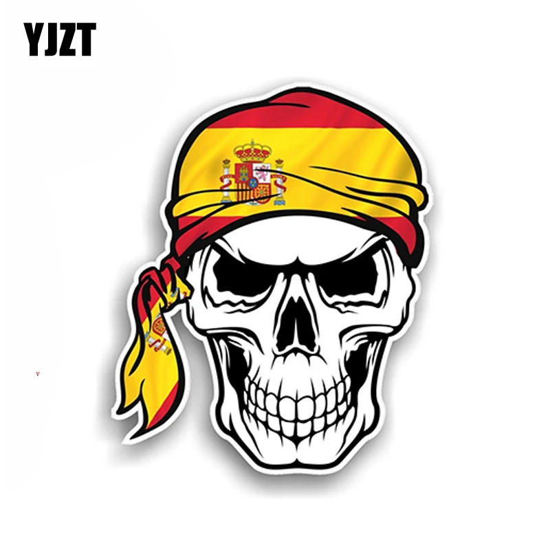 

YJZT 9.3CM*11.4CM Motorcycle Hat Car Stickers Spanish Skull Country Flag Decal 6-2026