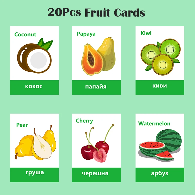 Cartões de Memória Flash para Crianças Sala de Aula Jogos de Memorie Frutas Legumes Aprendizagem Russa & Inglês Montessori Brinquedos Educativos 66 Pçs - Set 10 Weddings & Events