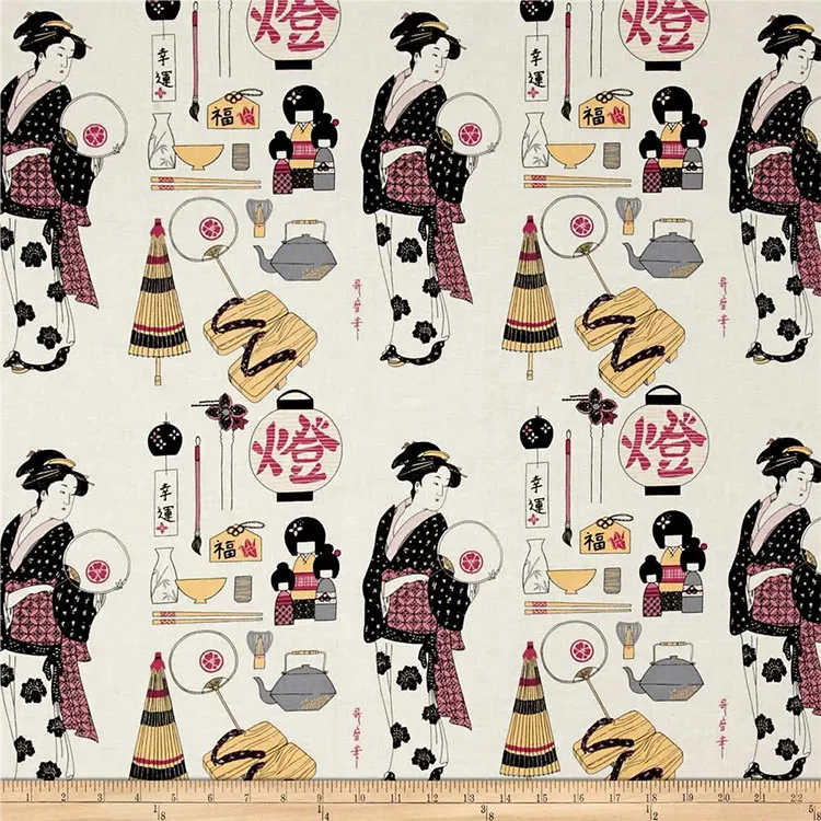 

Japanese Style Geisha Printed Kimono Costumes Tissus Beige Cotton Fabric for Woman Summer Dresses Skirts Sewing DIY-AF125-2