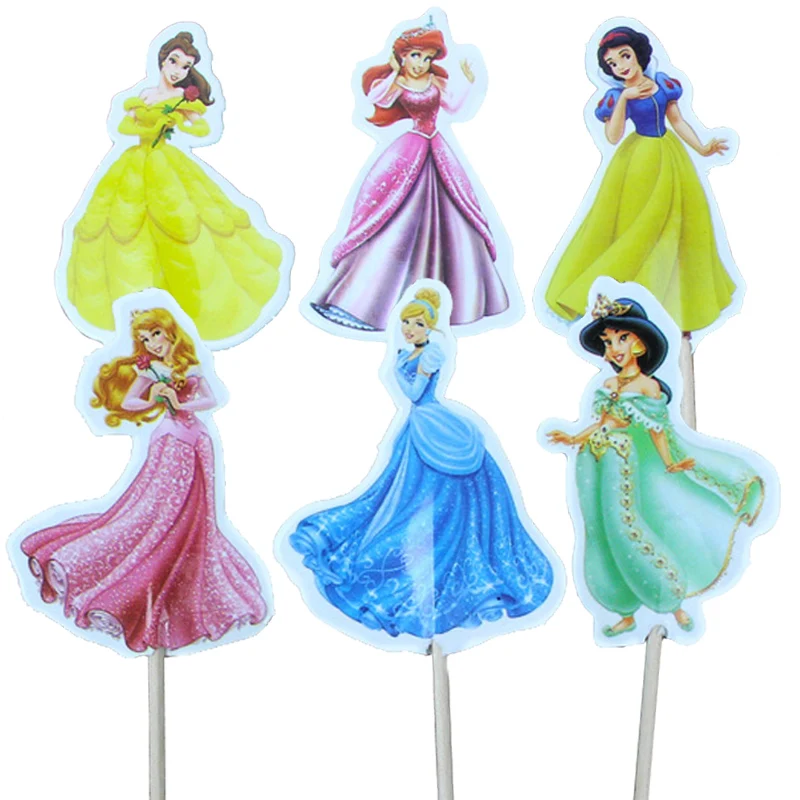 

48pcs Princess Cinderella Belle Snow White Cupcake topper for Muffin cake decoration birthday wedding party suppliers